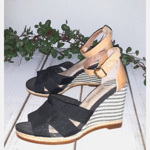 Sperry Top-Sider Striped Ankle Wedge - Black/White - Tan Leather - Picture 13 of 13